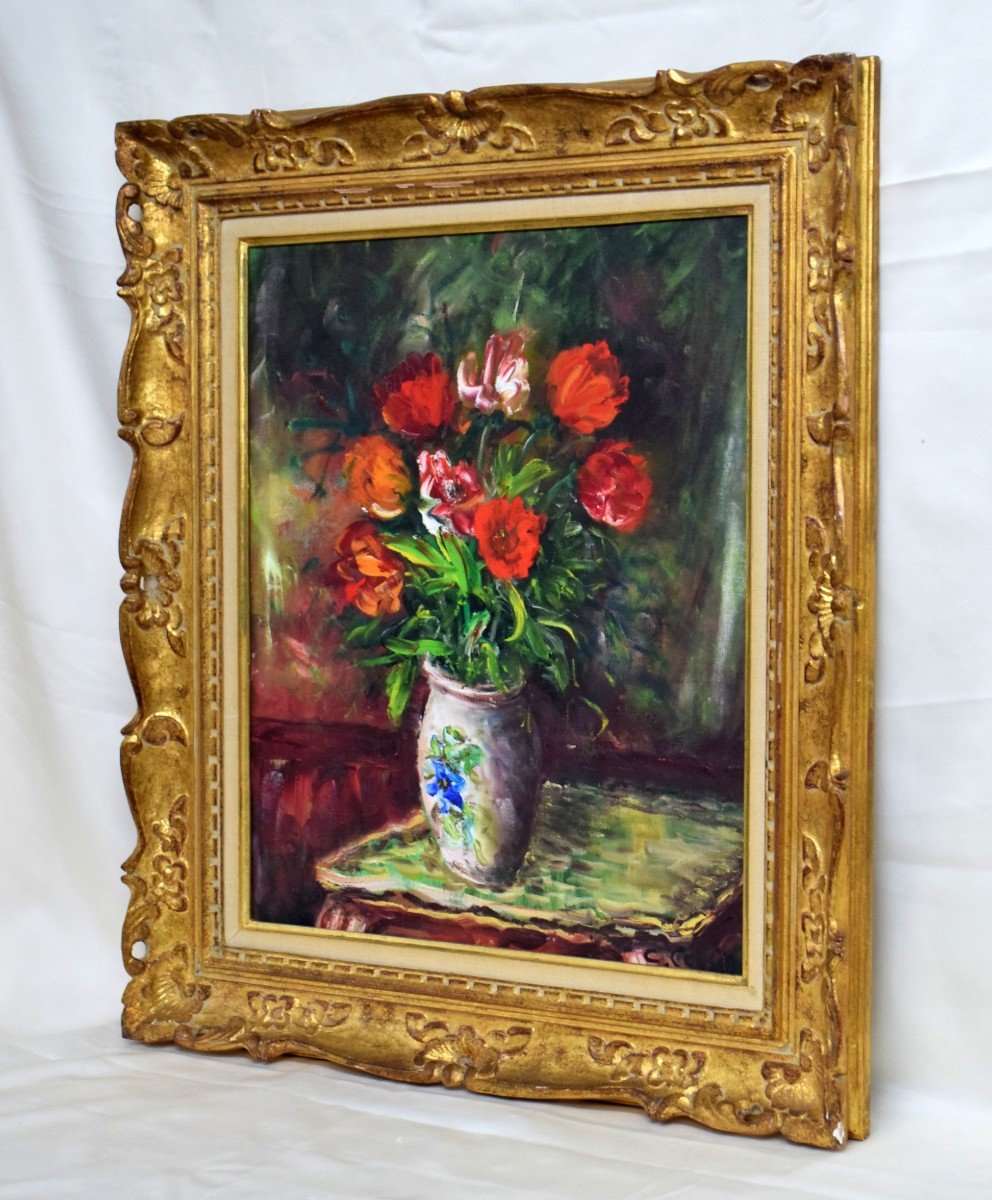 Constant Censier &laquo;&nbsp;Bouquet de tulipes sur gu&eacute;ridon Louis XV&nbsp;&raquo;-photo-4