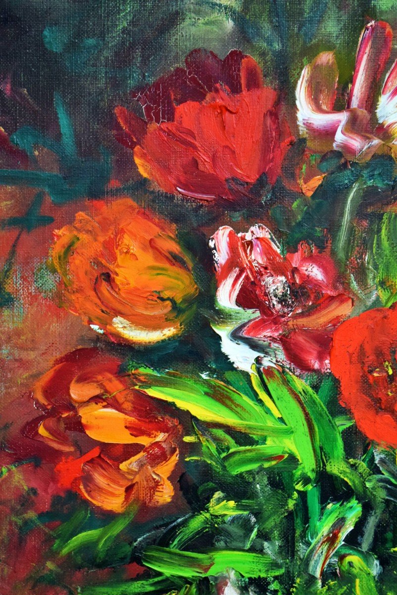 Constant Censier &laquo;&nbsp;Bouquet de tulipes sur gu&eacute;ridon Louis XV&nbsp;&raquo;-photo-3