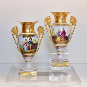 Paire de vases porcelaine de Paris Epoque Empire Restauration 