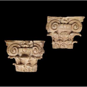 Pair Of Corinthian Capitals Forming Eighteenth Wall Consoles