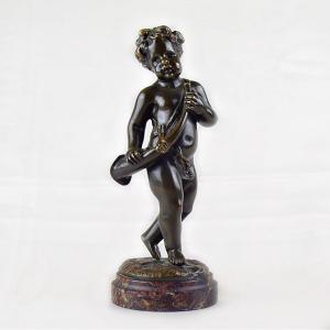 Cherub Putto Musician In Bronze Signed Clodion