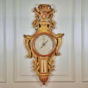 18th Century Barometer Thermometer From The Louis XVI Period In Gilded Wood