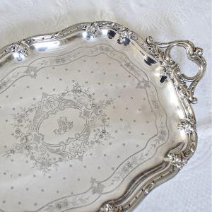 Silver Metal Serving Tray First Half 19th Century