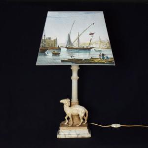 Lampe au Dromadaire Marbre et Albâtre Orientaliste Début XXè