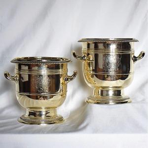Paire de seaux en bronze Armoiries Descazeaux du Hallay et Sarsfield XVIIè Rafraîchissoirs