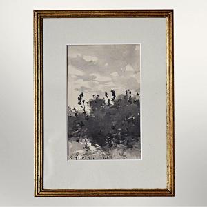Henri Joseph Harpignies Aquarelle Paysage arborescent 1913