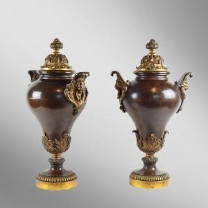 Pair Of 19th Century Neo-classical Bronze Urn Cassolettes