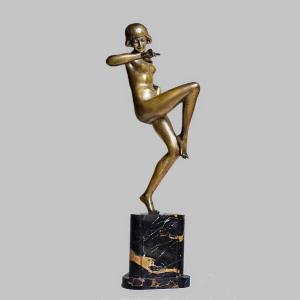 Nude Dancer In Art Deco Bronze On Portor Marble