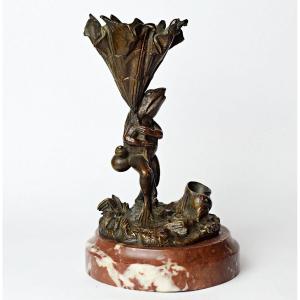 Bronze Frog Sheltering Under A Flower 19th Century