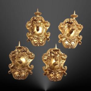 Set Of 4 Regency-style Wall Sconces For Candle Holders