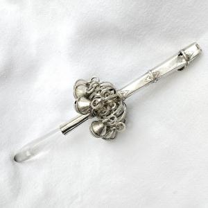 Whistling Rattle With Eight Bells In Silver And Rock Crystal