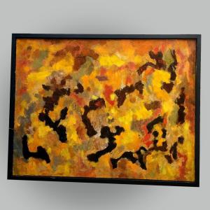 Abstraction lyrique, tachisme, huile sur toile