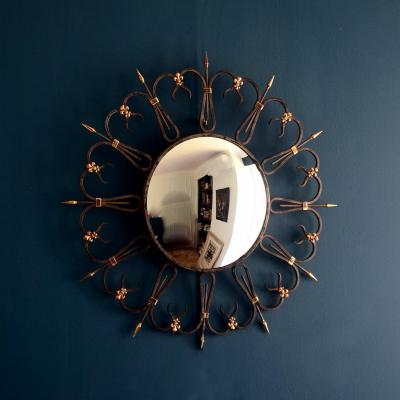 Miroir sorcière en fer forgé et bronze Années 50