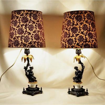 Paire de Lampes d'époque Romantique XIXème