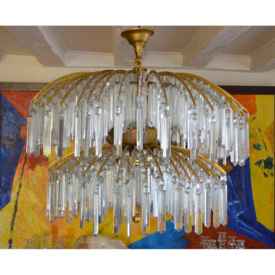 Important Art Deco Bronze Chandelier Crystal And 649 Pampilles
