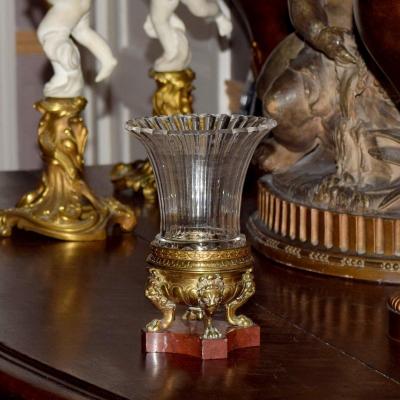 Crystal And Bronze Cornet Vase Second Empire