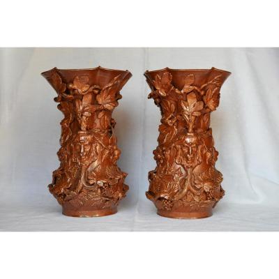 Paire De Vases En Grès De Beauvaisis