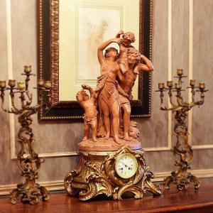 Large Clock Style L.xv Terracotta Clodion Nineteenth