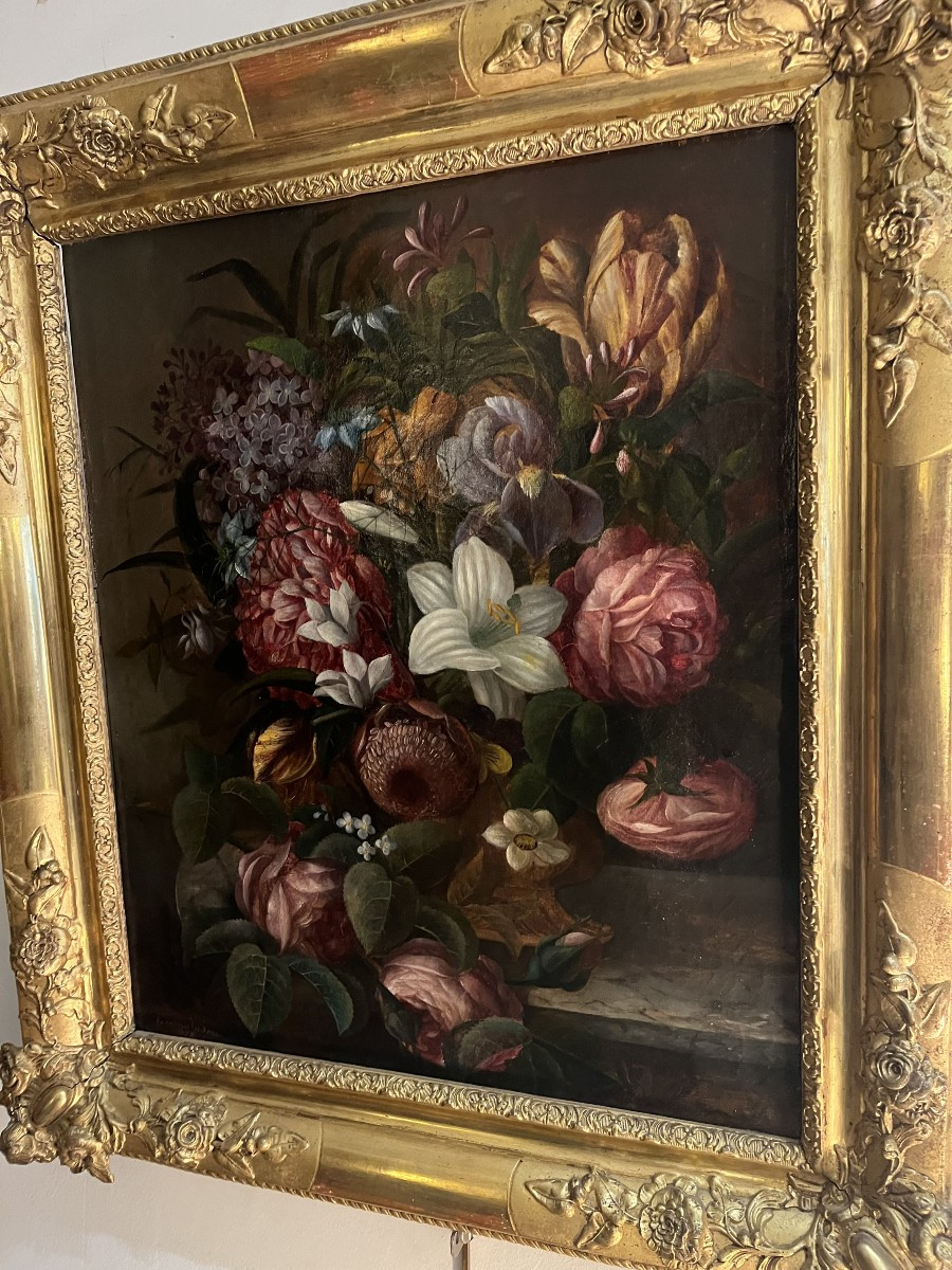 Tableau  "bouquet De Fleurs" De Perrin Isidore  (19e- Grenoble)