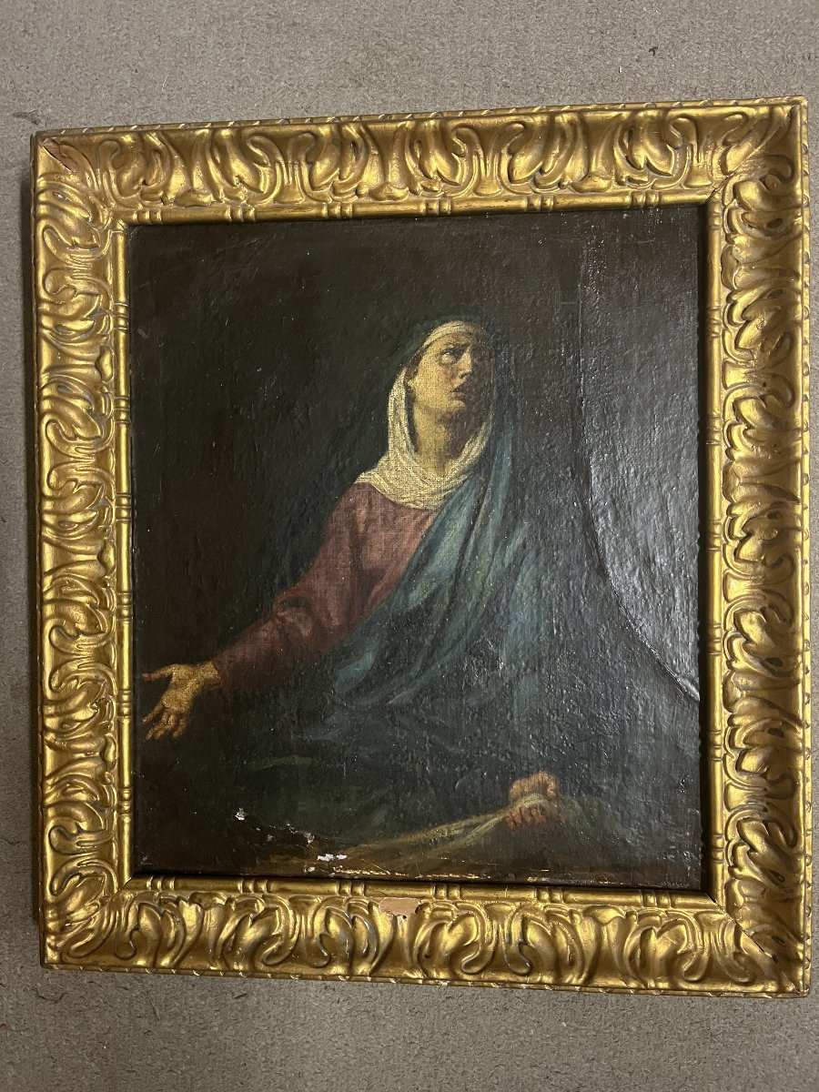 Virgin In Prayer Painting Late 18th Early 19th-photo-3