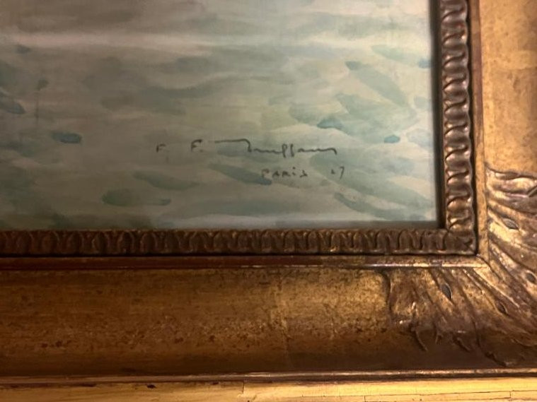 Painting By Fernand Fortune Truffaut "view Of Paris - The Seine"-photo-2