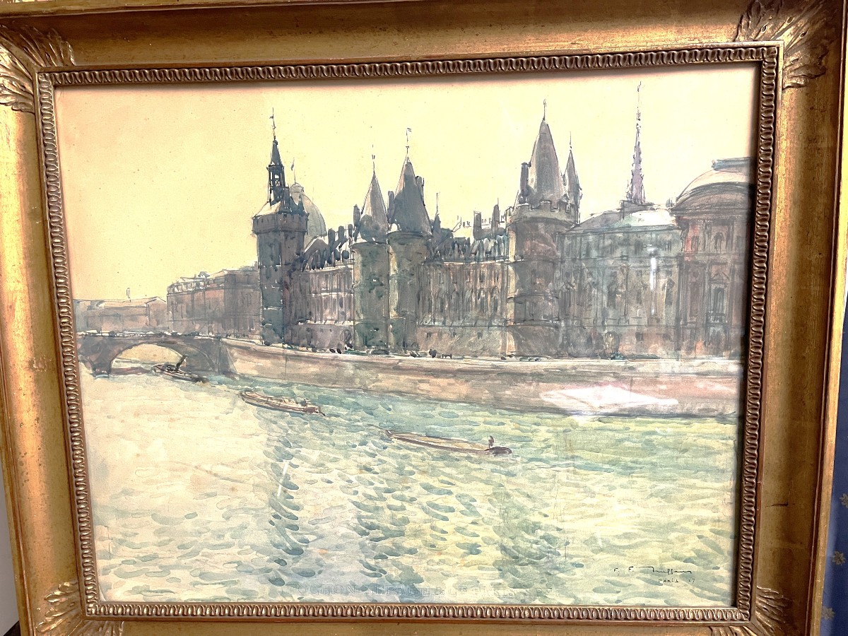 Painting By Fernand Fortune Truffaut "view Of Paris - The Seine"