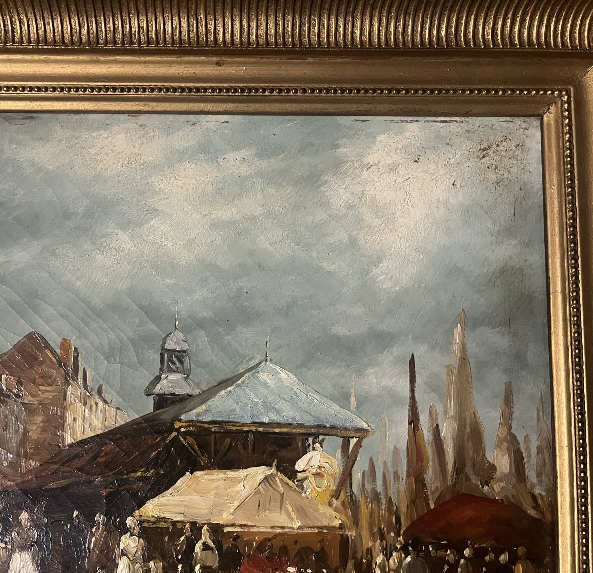 TABLEAU DE FRANCOIS NICOLI XXe  " SCENE DE MARCHE SUR LE PORT"-photo-3