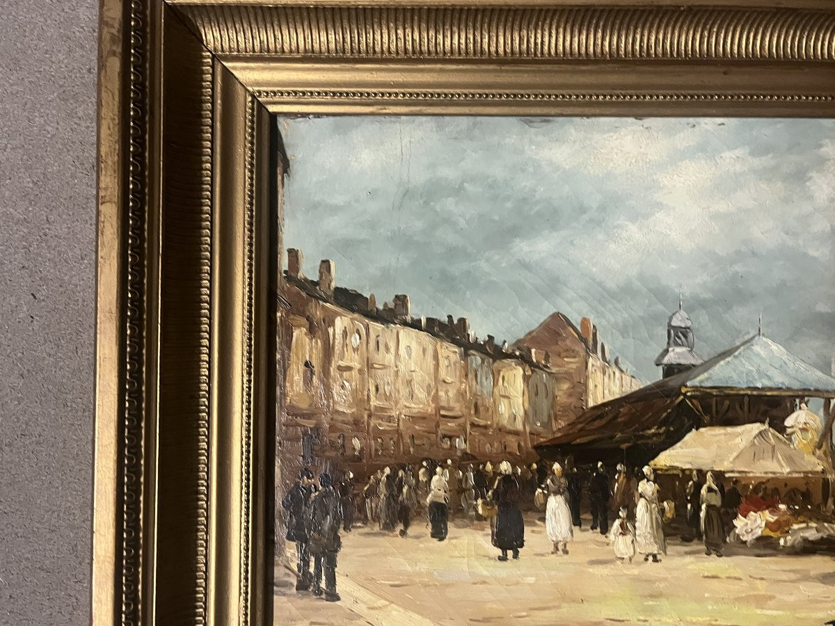 TABLEAU DE FRANCOIS NICOLI XXe  " SCENE DE MARCHE SUR LE PORT"-photo-4