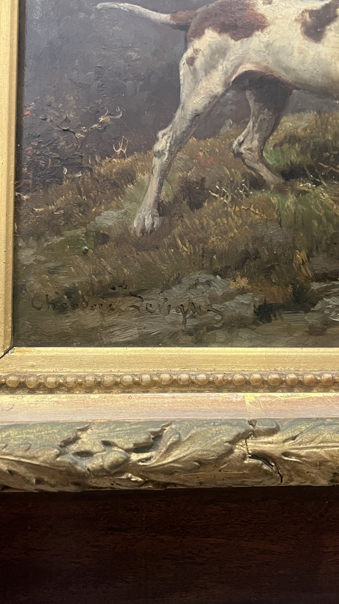 CHIEN DE CHASSE AVEC SA PROIE DE THEODORE LEVIGNE (1848-1912)-photo-2