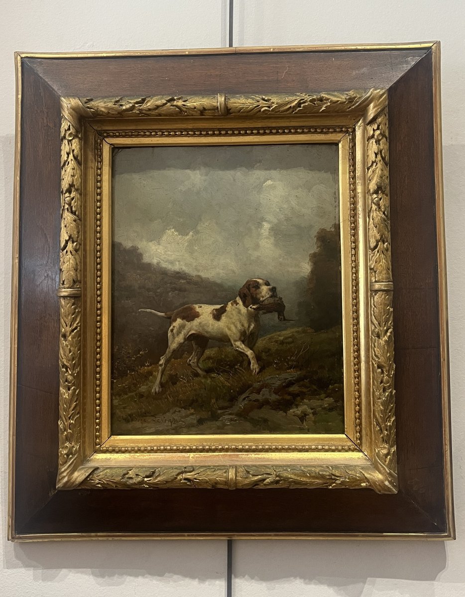 CHIEN DE CHASSE AVEC SA PROIE DE THEODORE LEVIGNE (1848-1912)