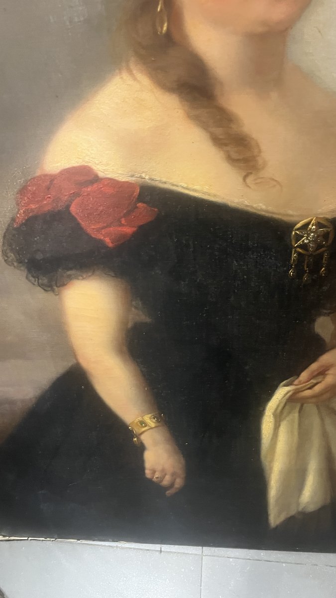 GRAND PORTRAIT DE JEUNE FEMME BOURGEOISE-photo-2