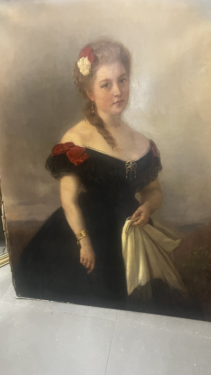 GRAND PORTRAIT DE JEUNE FEMME BOURGEOISE-photo-3