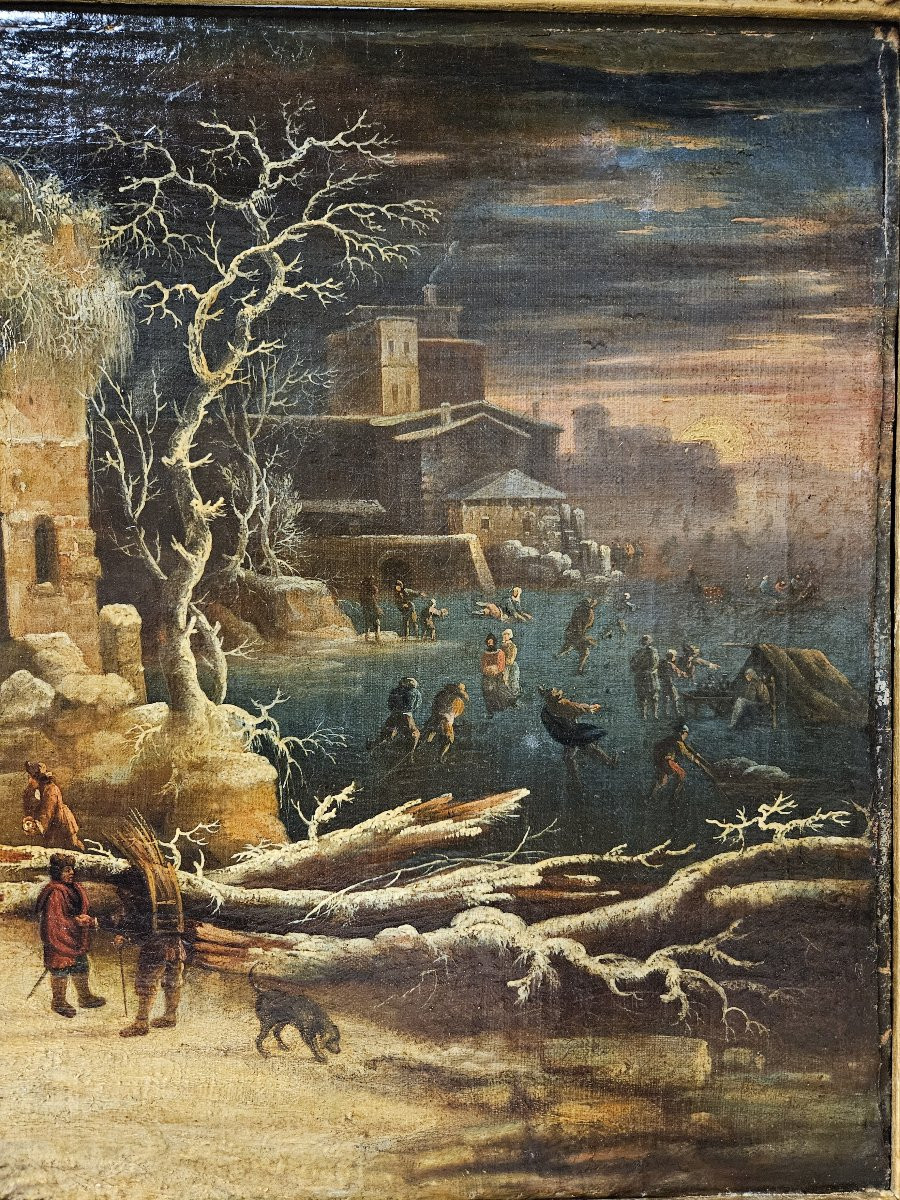 17th Century Flemish School Animated Winter Scene-photo-2