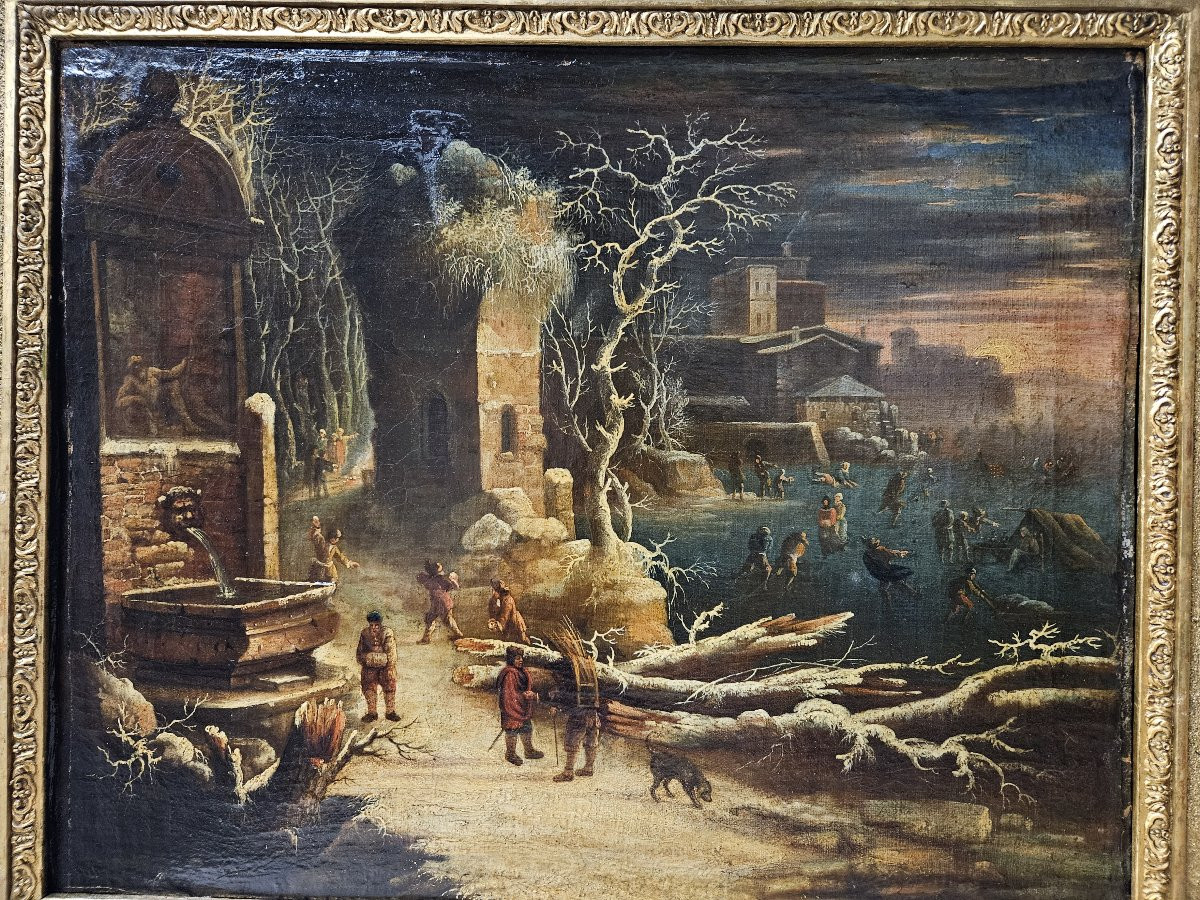 17th Century Flemish School Animated Winter Scene-photo-3
