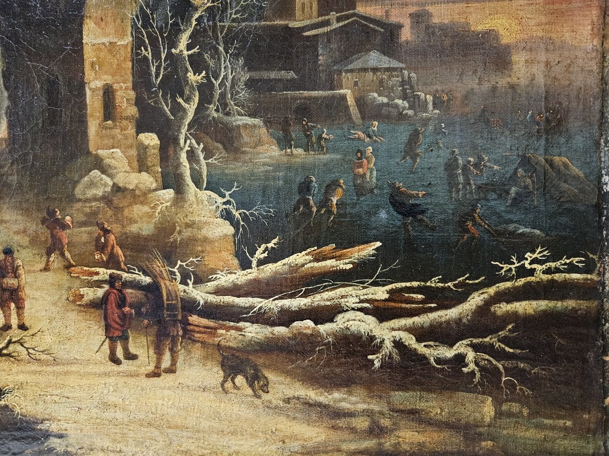 17th Century Flemish School Animated Winter Scene-photo-4