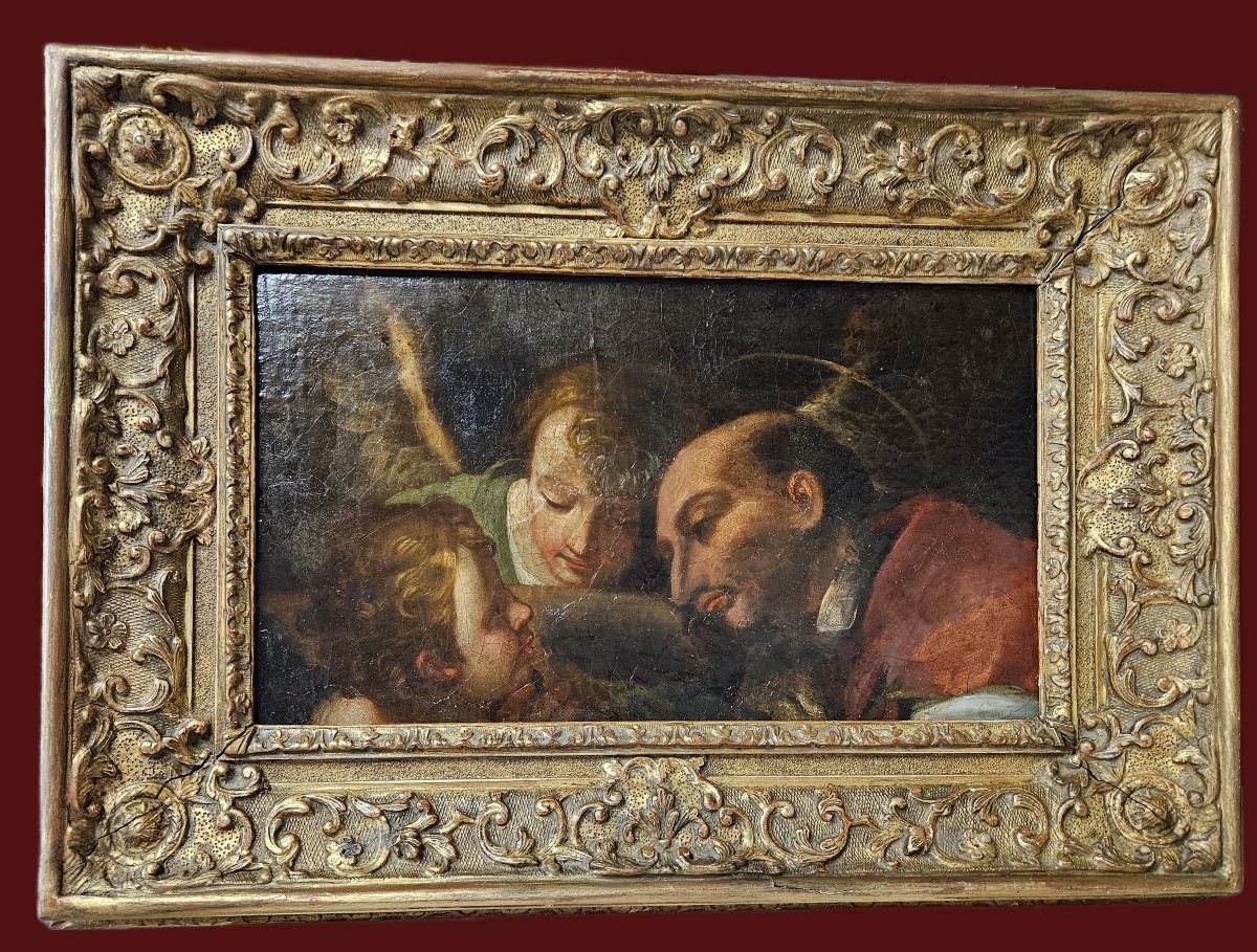 ECOLE ITALIENNE XVIIIème SIECLE SAINT CHARLES BORROMEE ENTOURE D'ANGELOTS