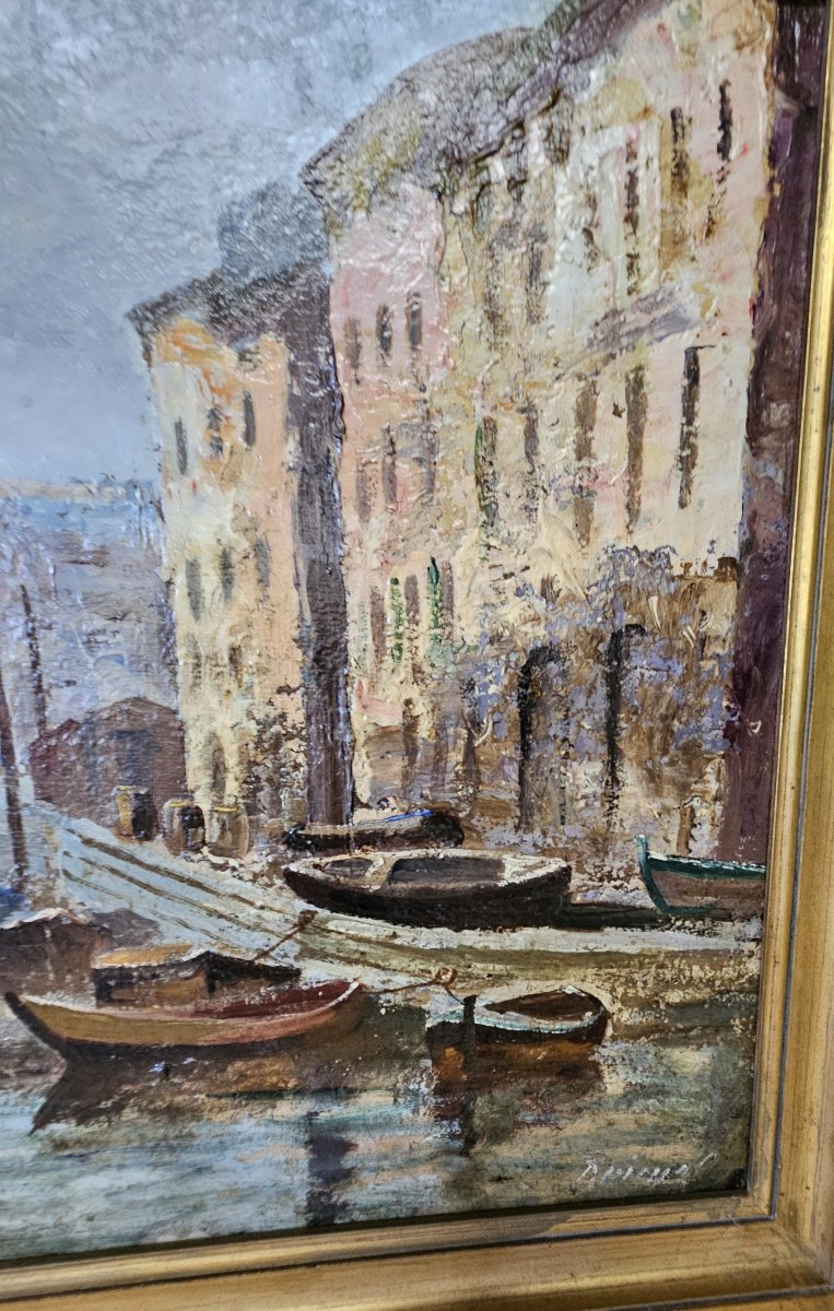 Presumed View Of A Canal In Venice, 20th Century School-photo-3