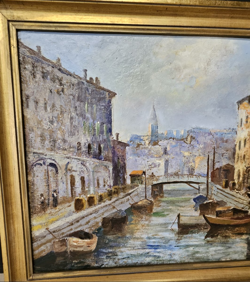 Presumed View Of A Canal In Venice, 20th Century School-photo-4