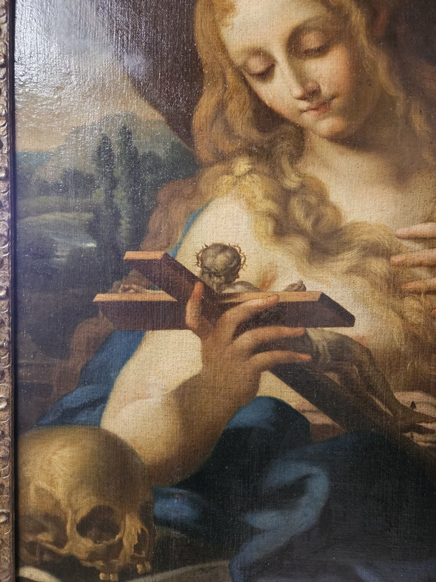 Large Painting Of The Penitent Mary Magdalene, 17th Century Baroque School-photo-2
