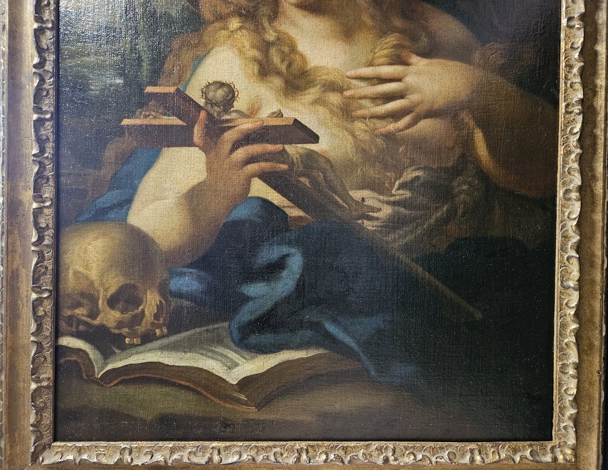 Large Painting Of The Penitent Mary Magdalene, 17th Century Baroque School-photo-3