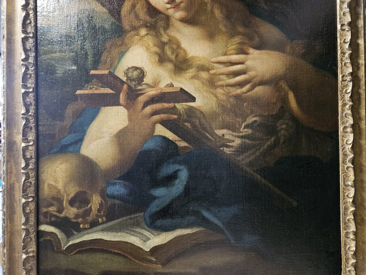 Large Painting Of The Penitent Mary Magdalene, 17th Century Baroque School-photo-4