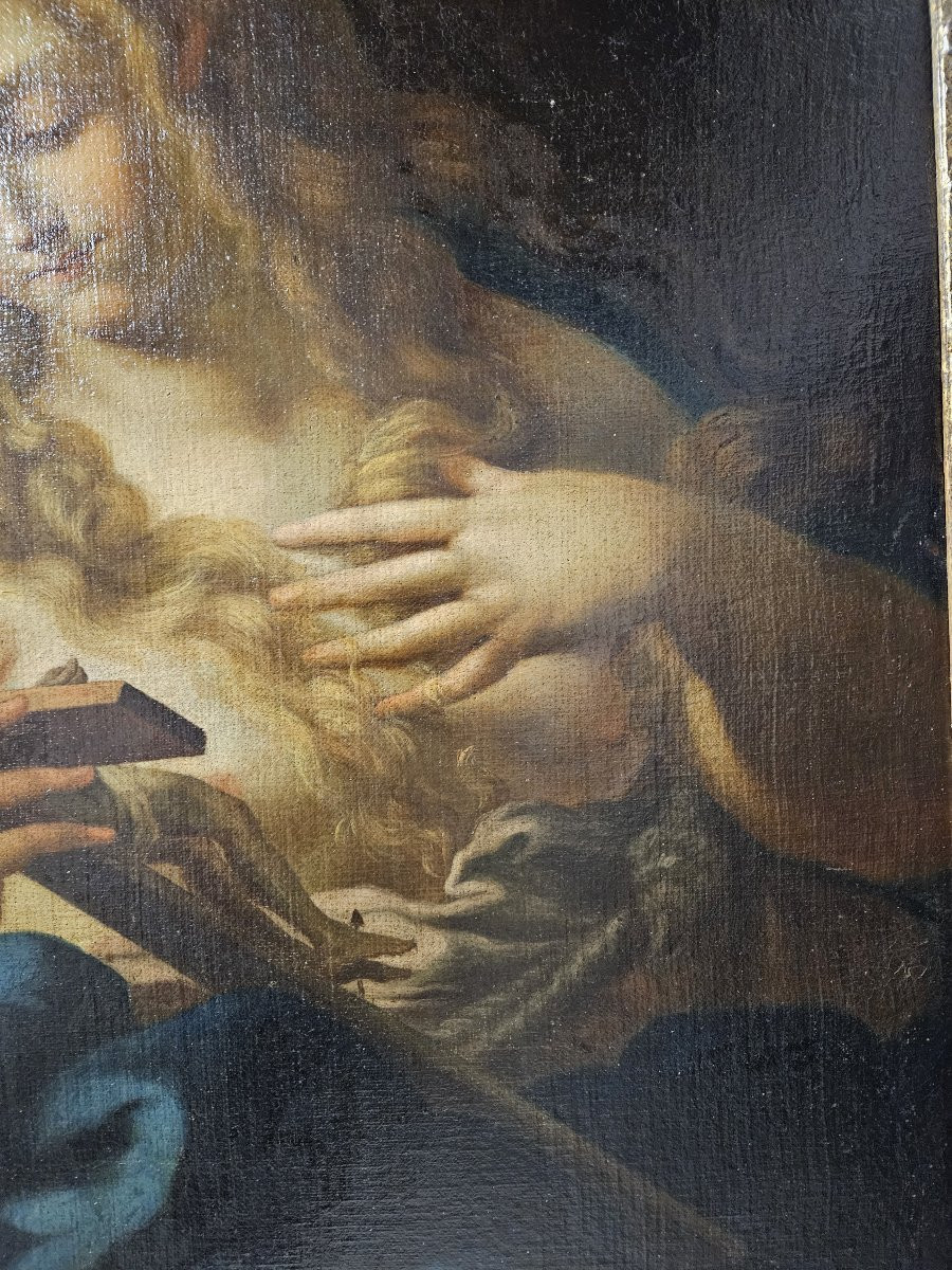 Large Painting Of The Penitent Mary Magdalene, 17th Century Baroque School-photo-1
