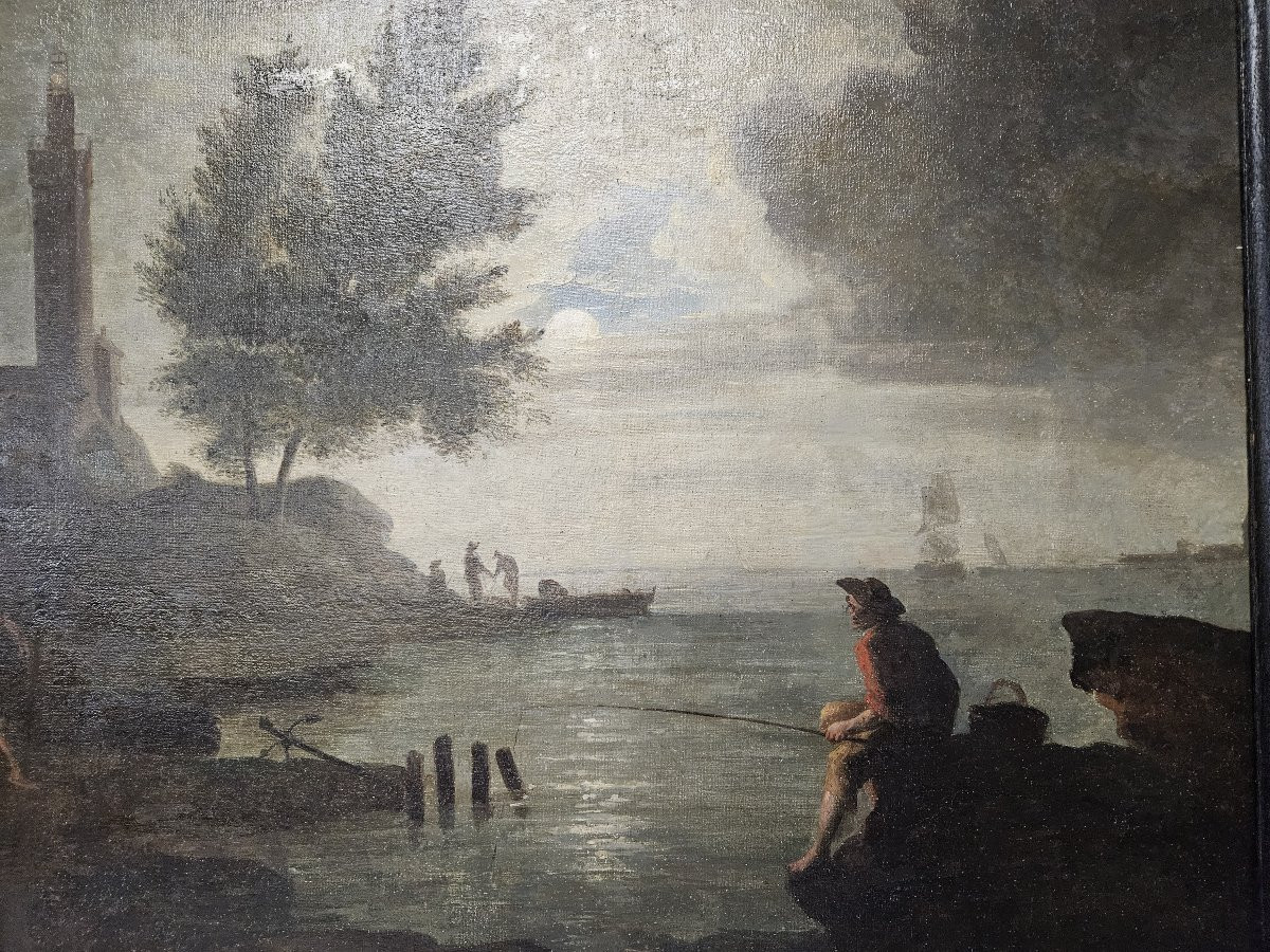 IMPORTANTE MARINE ITALIENNE DU XVIIIème Scène Portuaire Animée-photo-2