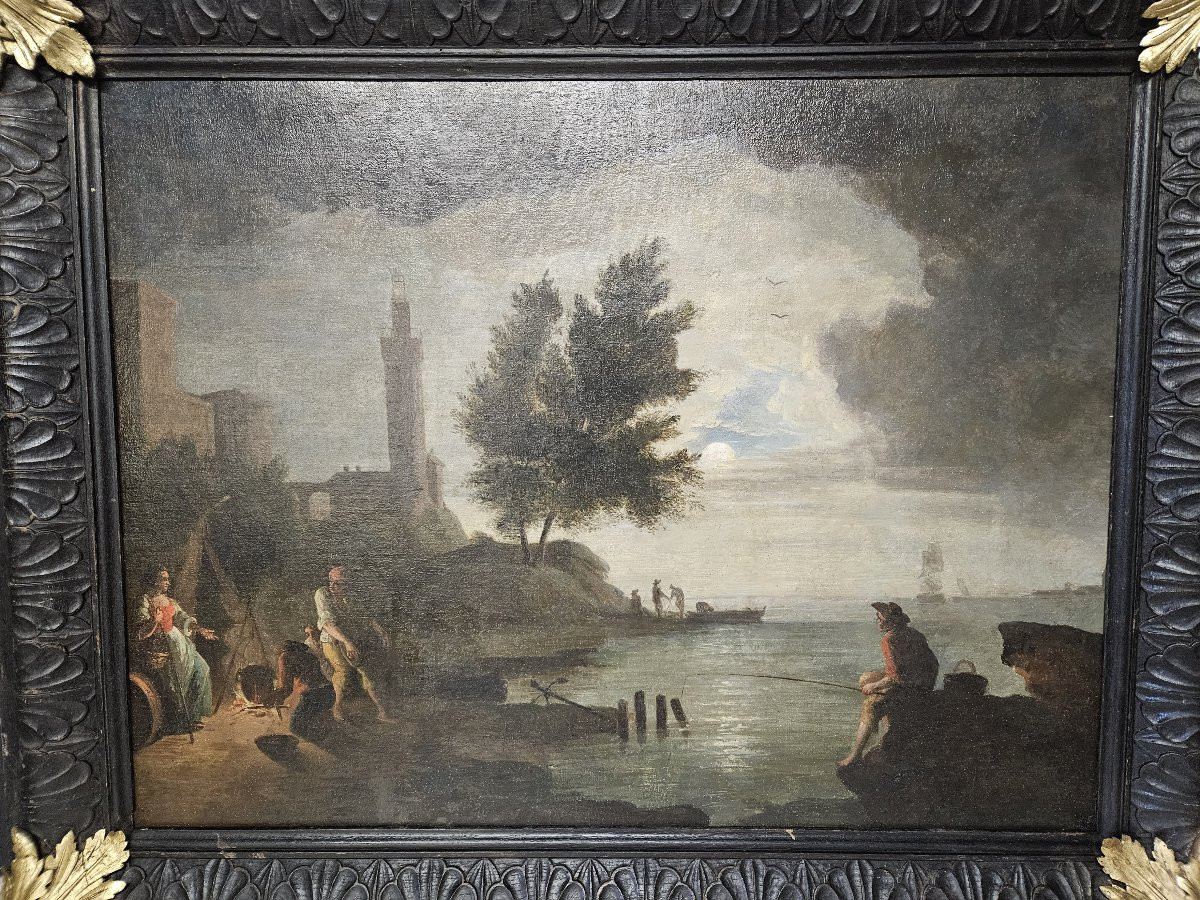 IMPORTANTE MARINE ITALIENNE DU XVIIIème Scène Portuaire Animée-photo-3