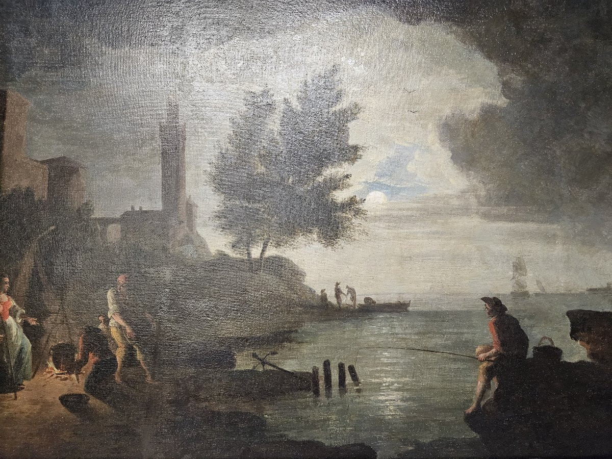 IMPORTANTE MARINE ITALIENNE DU XVIIIème Scène Portuaire Animée-photo-4