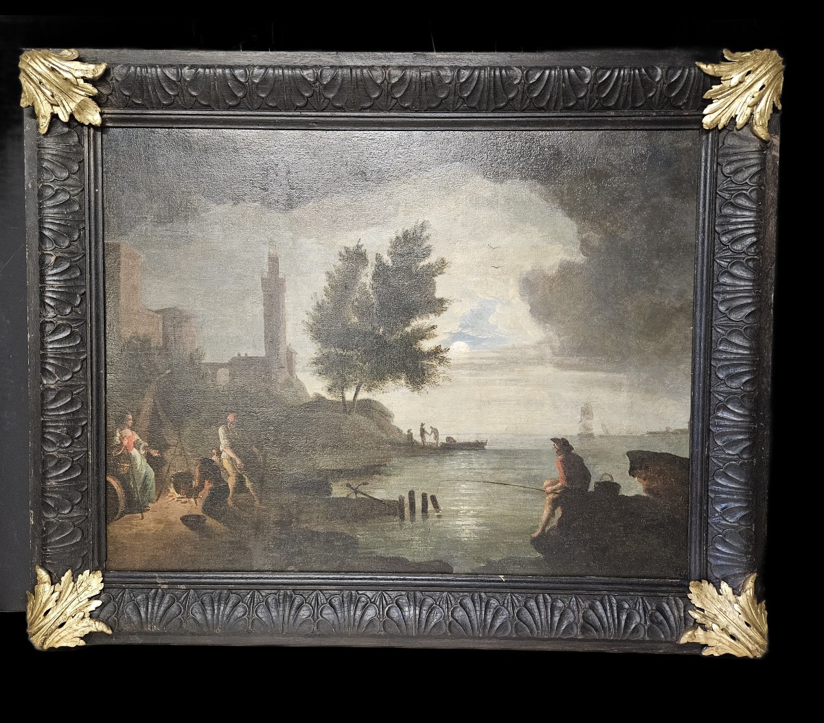 IMPORTANTE MARINE ITALIENNE DU XVIIIème Scène Portuaire Animée