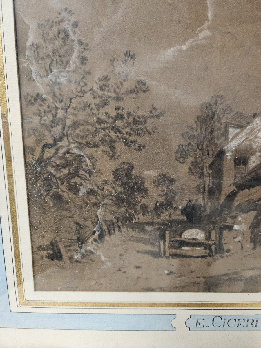 EUGENE CICERI LAVIS SEPIA  SCENE RURALE VERS 1850-photo-2