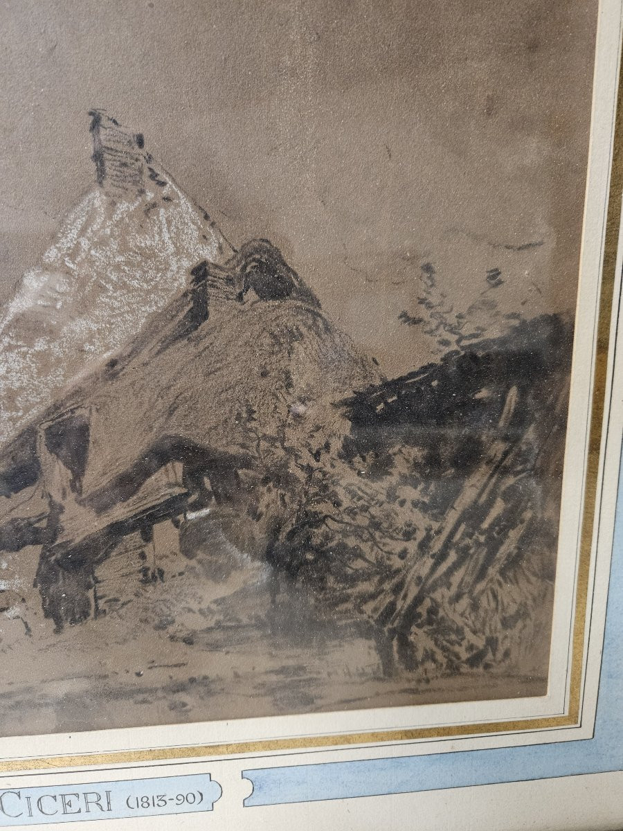 EUGENE CICERI LAVIS SEPIA  SCENE RURALE VERS 1850-photo-3