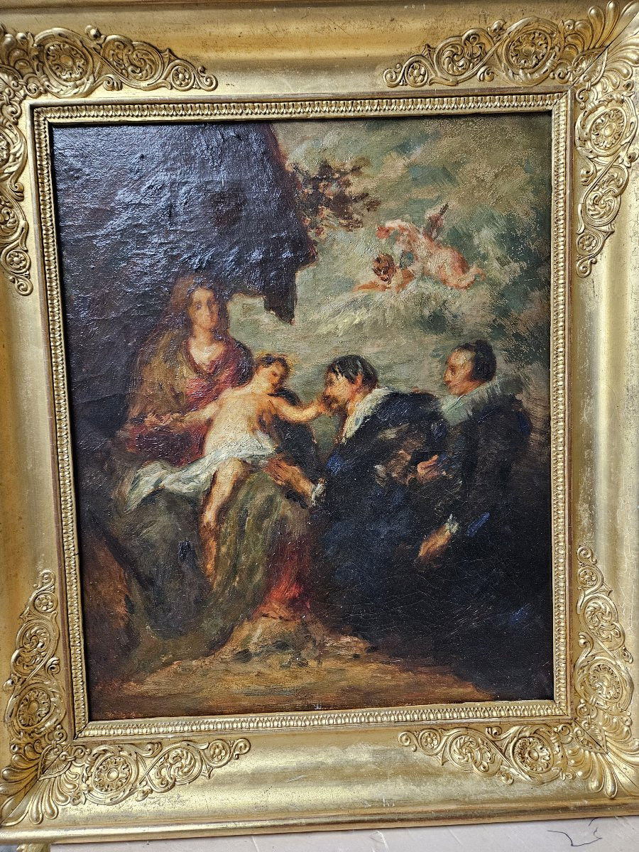 Ecole Ancienne Vierge à l'Enfant présenté à des donateurs-photo-2