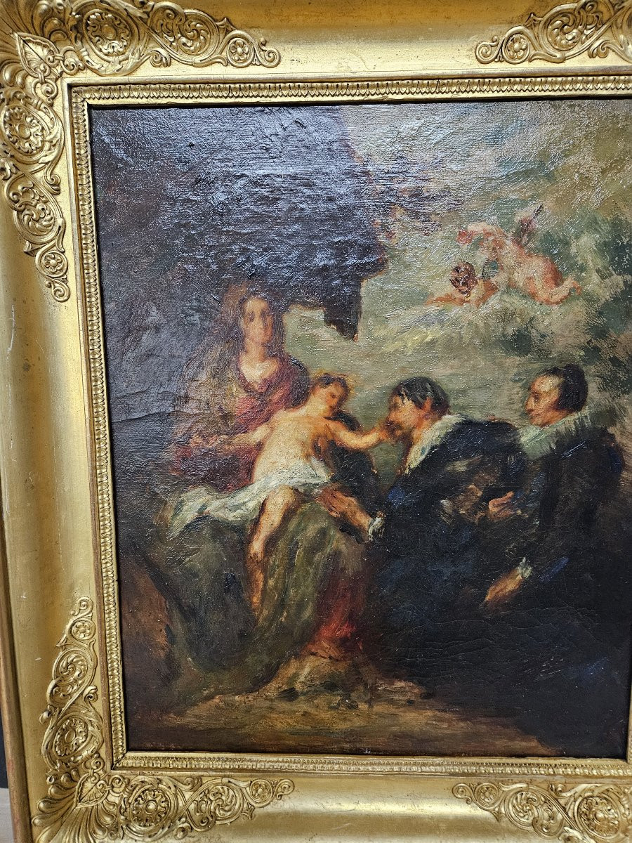 Ecole Ancienne Vierge à l'Enfant présenté à des donateurs-photo-3